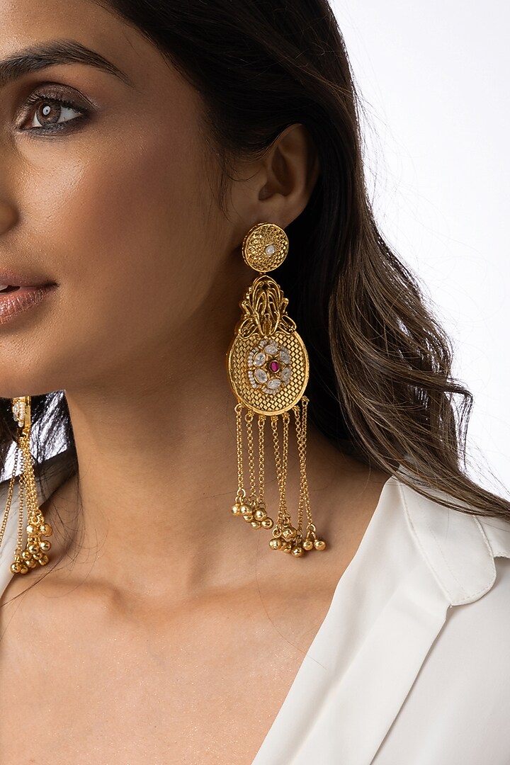 Gold Plated Beaded Circular Drop Earrings by Joules By Radhika at Pernia's Pop Up Shop