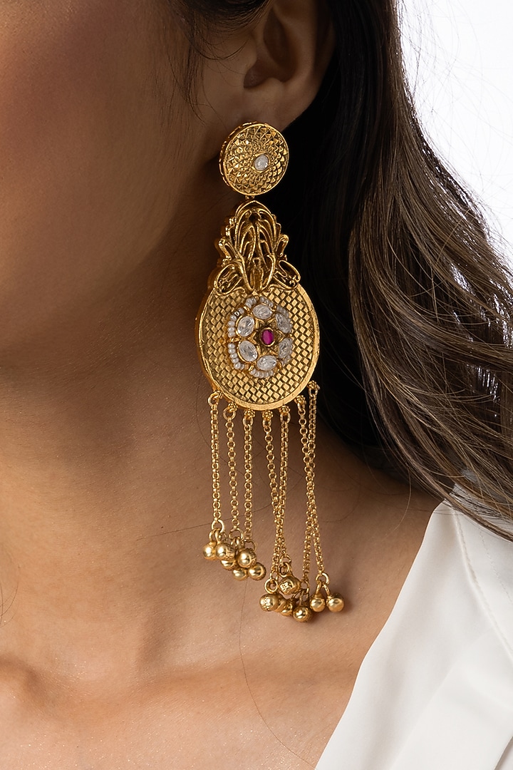 Gold Plated Beaded Circular Drop Earrings by Joules By Radhika at Pernia's Pop Up Shop