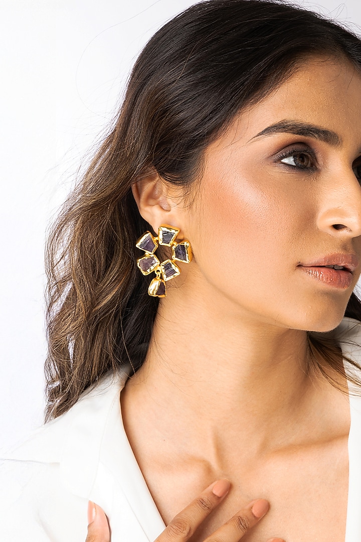 Gold Plated Gemstone Floral Dangler Earrings by Joules By Radhika at Pernia's Pop Up Shop