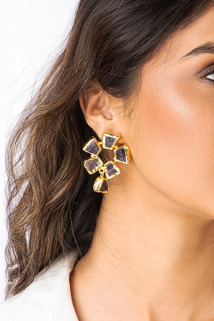 Gold Plated Gemstone Floral Dangler Earrings by Joules By Radhika at Pernia's Pop Up Shop