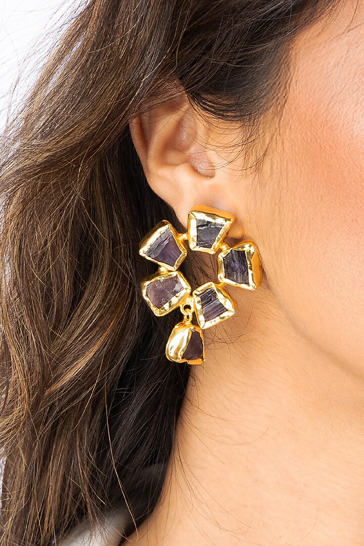 Gold Plated Gemstone Floral Dangler Earrings by Joules By Radhika at Pernia's Pop Up Shop