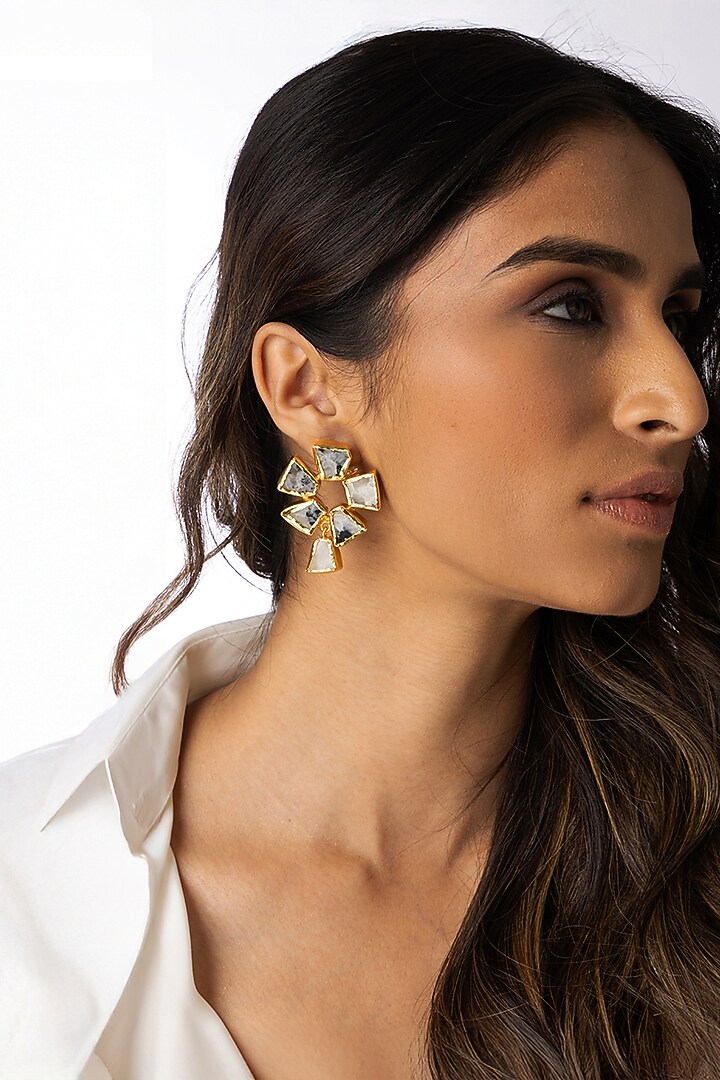 Gold Plated Geometric Stone Dangler Earrings by Joules By Radhika at Pernia's Pop Up Shop