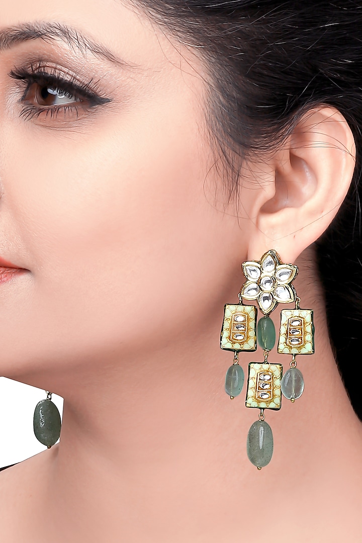 Gold Plated Meenakari Earrings by Joules By Radhika