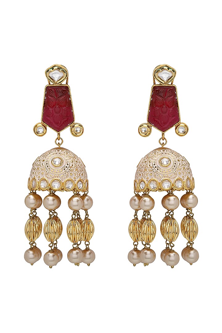 Gold Plated Pearl Jhumka Earrings by Joules By Radhika at Pernia's Pop Up Shop