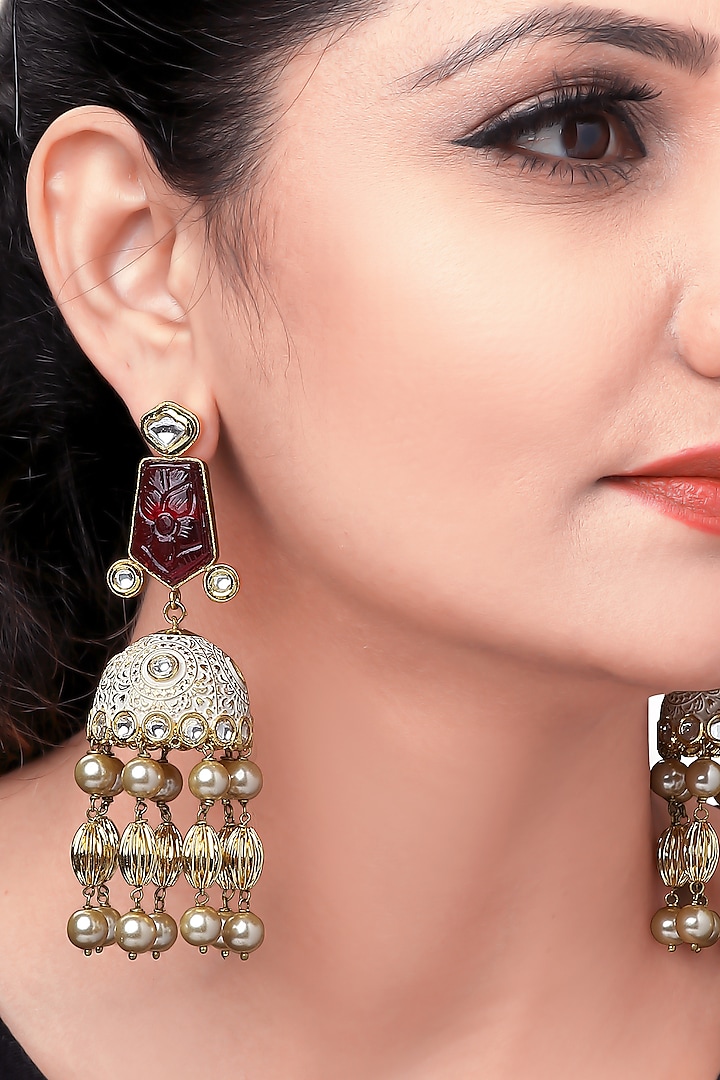 Gold Plated Pearl Jhumka Earrings by Joules By Radhika