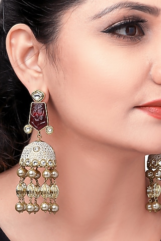 Gold Plated Pearl Jhumka Earrings by Joules By Radhika