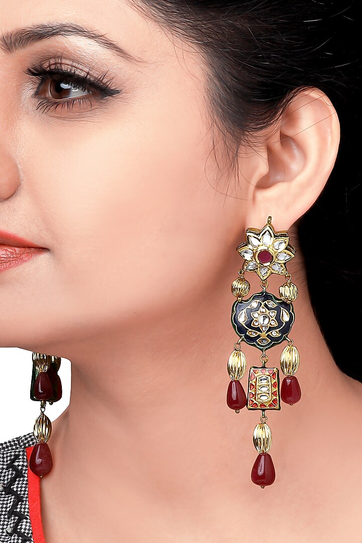 Gold Plated Meenakari Beads Earrings by Joules By Radhika
