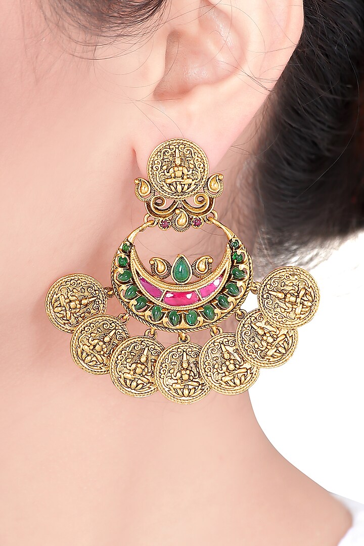 Gold Plated Ruby Fan Earrings by Joules By Radhika