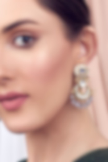 Gold Finish Hydro Sapphire Jhumka Earrings by Joules By Radhika