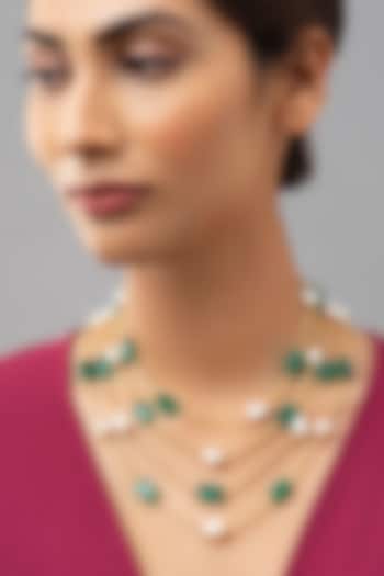 Gold Finish Jades Necklace by Joules By Radhika at Pernia's Pop Up Shop