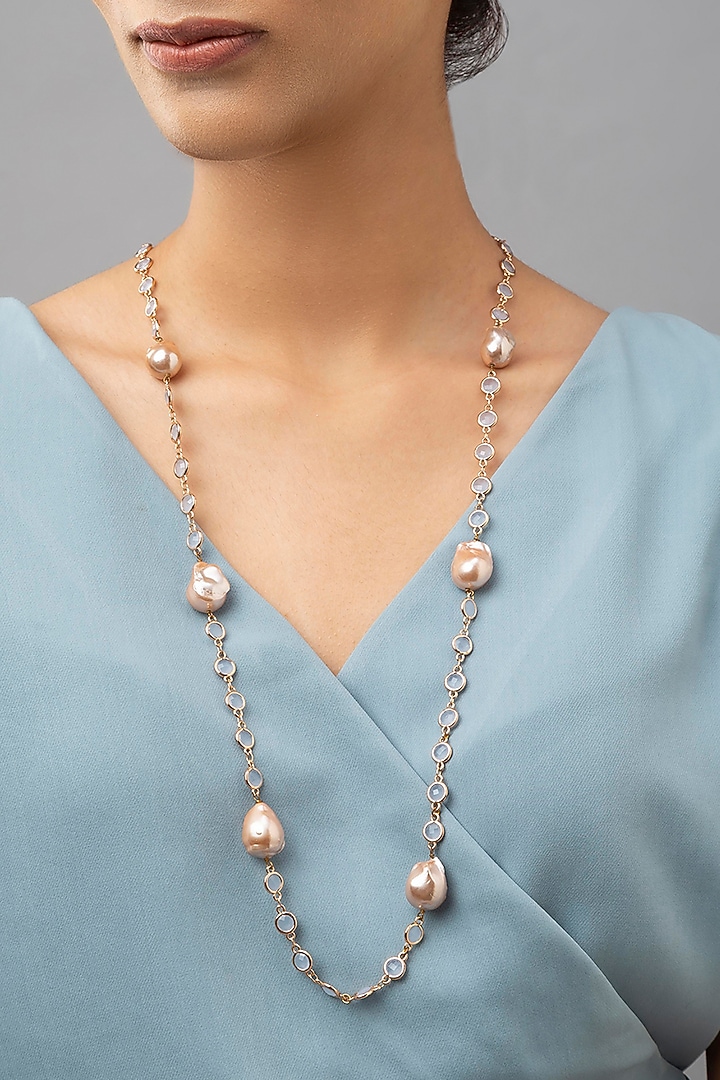 Gold Finish Baroque Pearls Necklace by Joules By Radhika at Pernia's Pop Up Shop