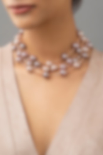 Gold Finish Shell Pearls & Swarovski Necklace by Joules By Radhika at Pernia's Pop Up Shop