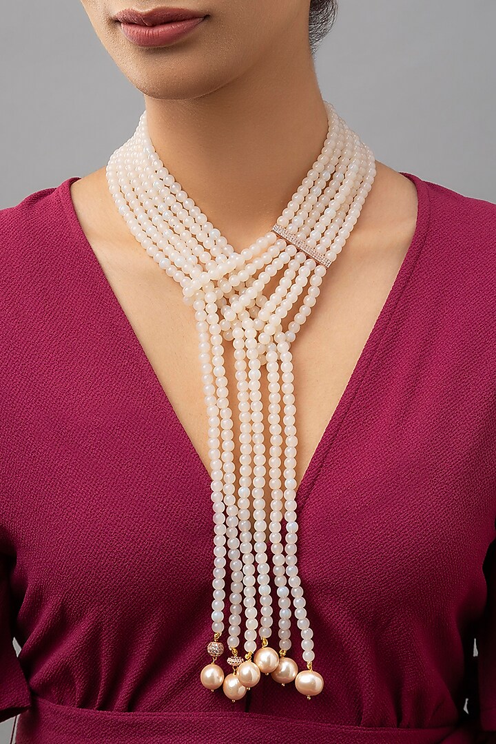 Gold Finish Shell Pearls Necklace by Joules By Radhika