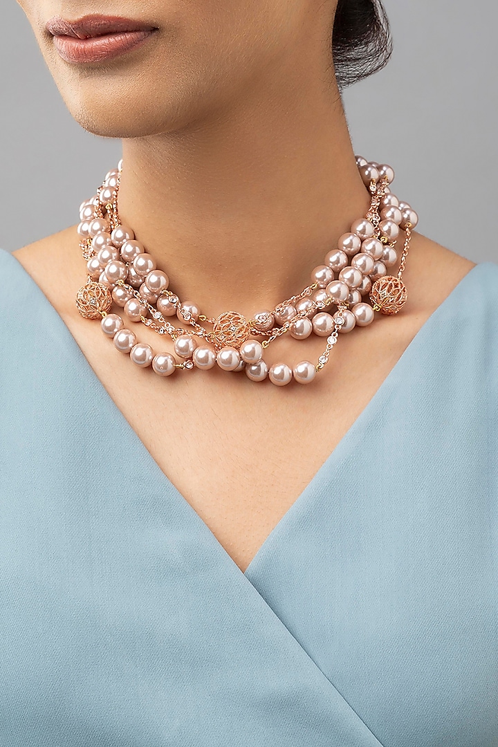 Gold Finish Shell Pearl Necklace by Joules By Radhika