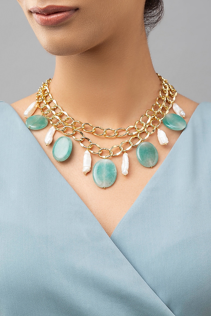 Gold Finish Agate Necklace by Joules By Radhika
