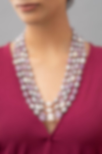 Silver Finish Pearl & Jade Necklace by Joules By Radhika
