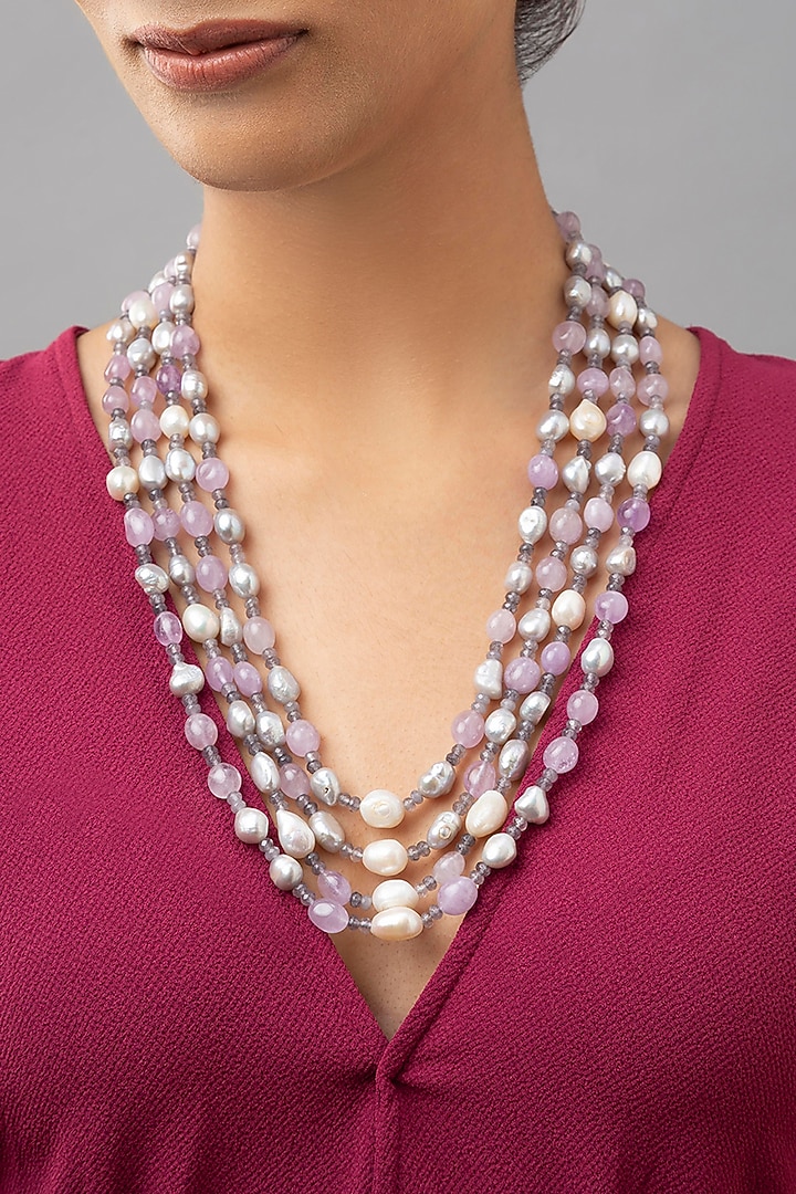 Silver Finish Pearl & Jade Necklace by Joules By Radhika at Pernia's Pop Up Shop