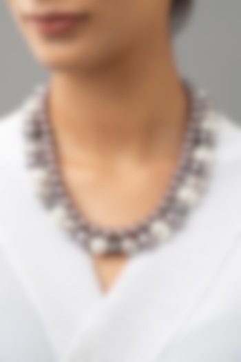 White Finish Shell Pearl & Swarovski Necklace by Joules By Radhika