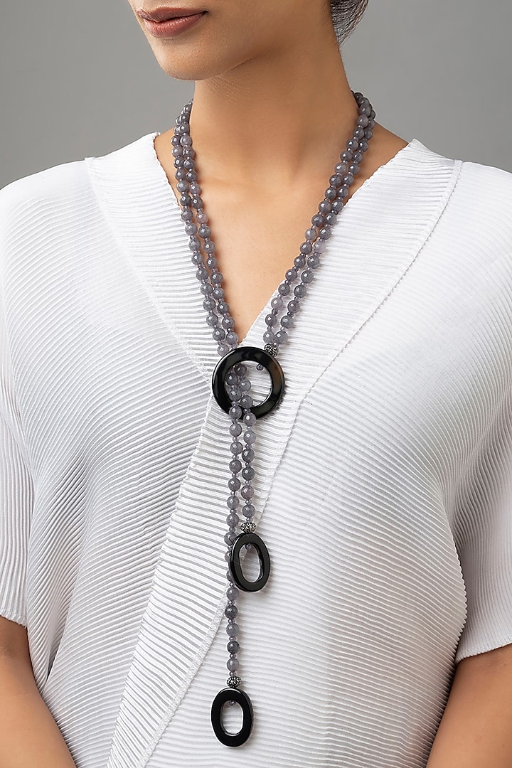Grey Agate Beaded Necklace by Joules By Radhika