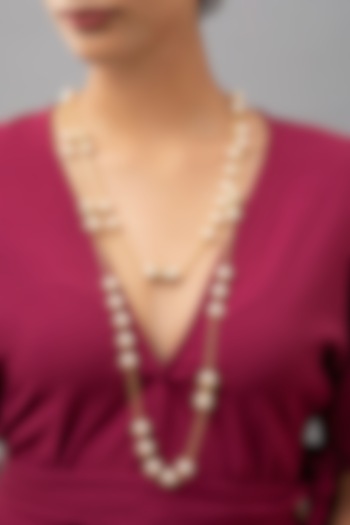 Gold Finish Swarovski & Shell Pearl Necklace by Joules By Radhika