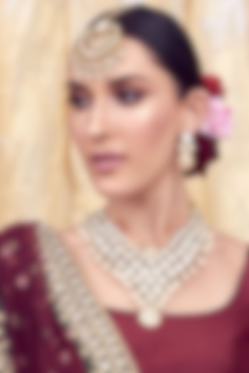 Gold Finish Kundan Polki Necklace Set by Joules By Radhika at Pernia's Pop Up Shop