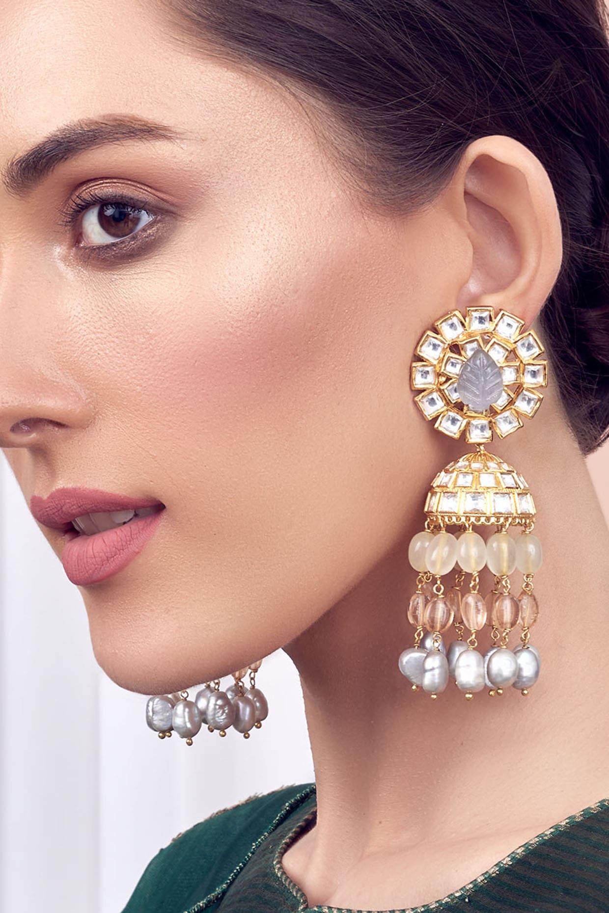 gold polki jhumka earrings