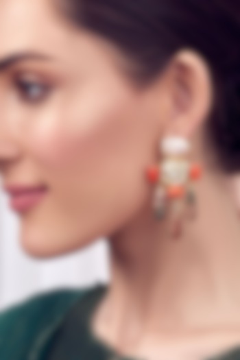 Gold Finish Coral Beads & Pearls Earrings by Joules By Radhika at Pernia's Pop Up Shop