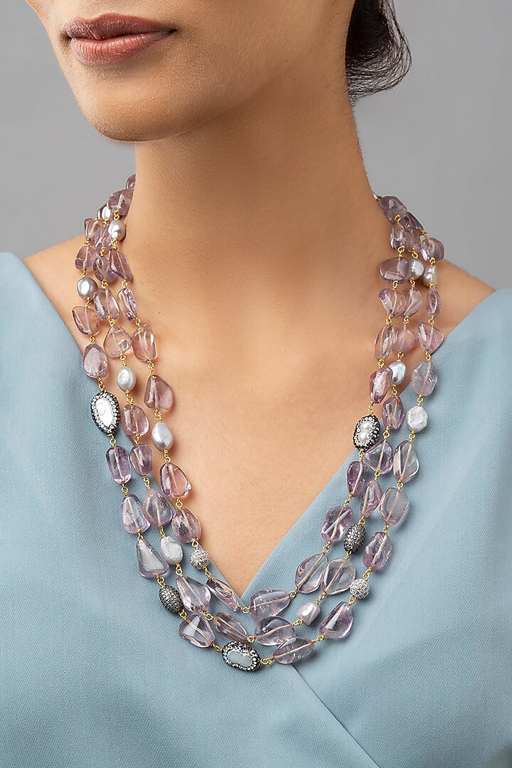 Gold Finish Crystals Necklace by Joules By Radhika at Pernia's Pop Up Shop