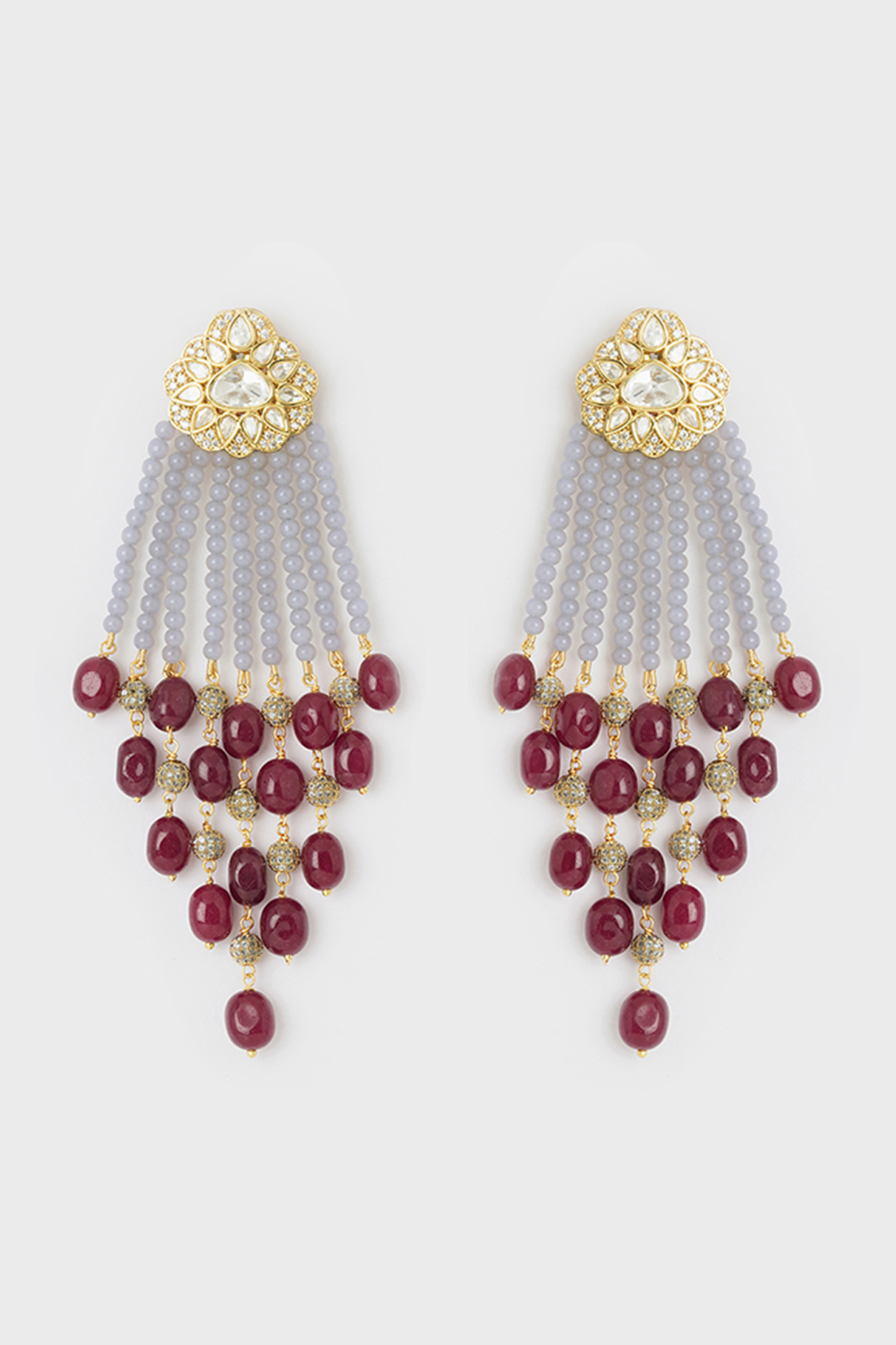 Gold Finish Crystal Beads Dangler Earrings by Joules By Radhika