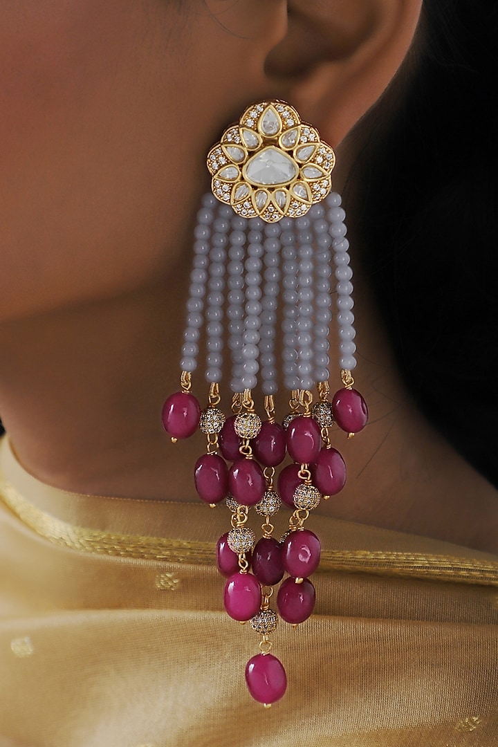 Gold Finish Crystal Beads Dangler Earrings by Joules By Radhika