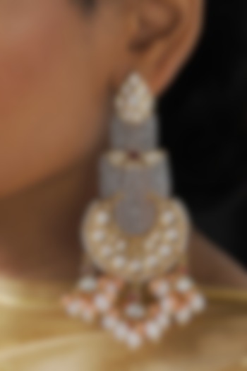 Gold Finish Hydro Kundan Polki Chandbali Earrings by Joules By Radhika