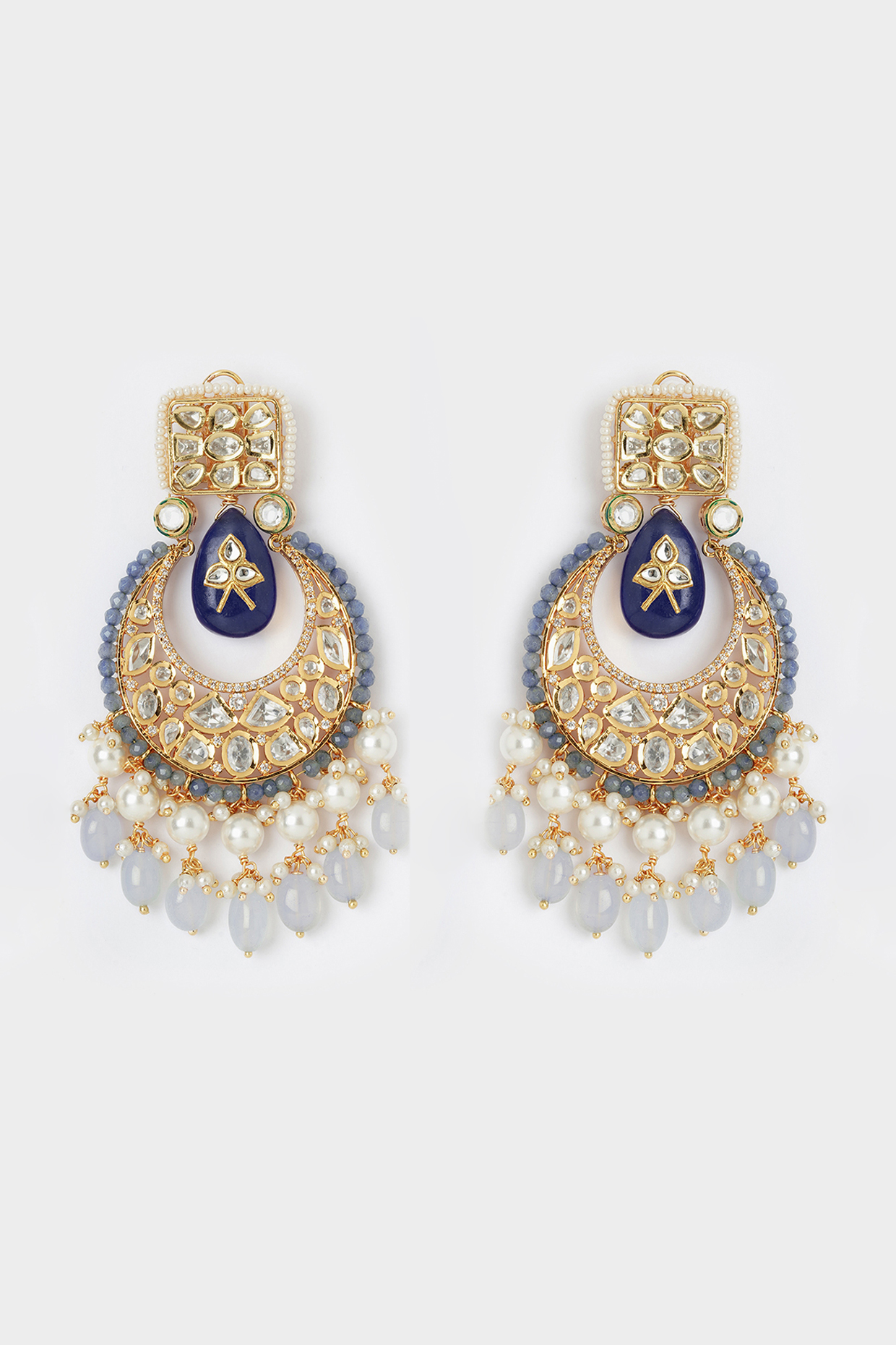 Gold Finish Agate Beads Chandelier Earrings by Joules By Radhika