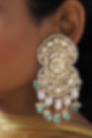 Gold Finish Fluoride Beads Chandbali Earrings by Joules By Radhika
