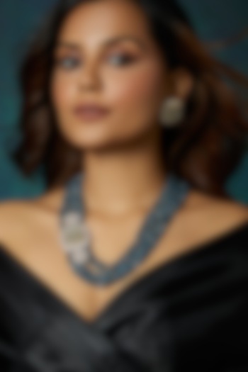 Gold Finish Blue & Grey Agate Stone Necklace Set by Joules By Radhika at Pernia's Pop Up Shop