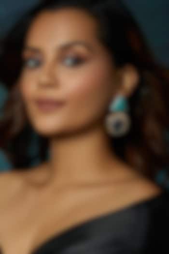 Gold Finish Cubic Zirconia & Carved Onyx Stone Stud Earrings by Joules By Radhika at Pernia's Pop Up Shop