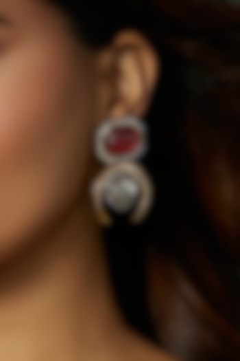 Gold Finish Kundan Polki & Carved Red Onyx Dangler Earrings by Joules By Radhika at Pernia's Pop Up Shop