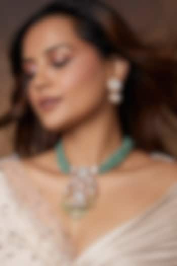 Gold Finish Green Kundan Polki Necklace Set by Joules By Radhika at Pernia's Pop Up Shop