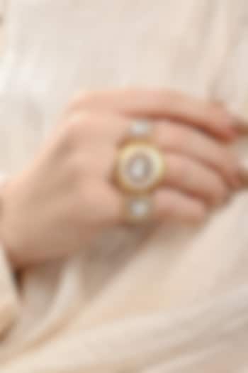 Gold Plated Kundan Polki & Pearl Ring by Joules By Radhika at Pernia's Pop Up Shop