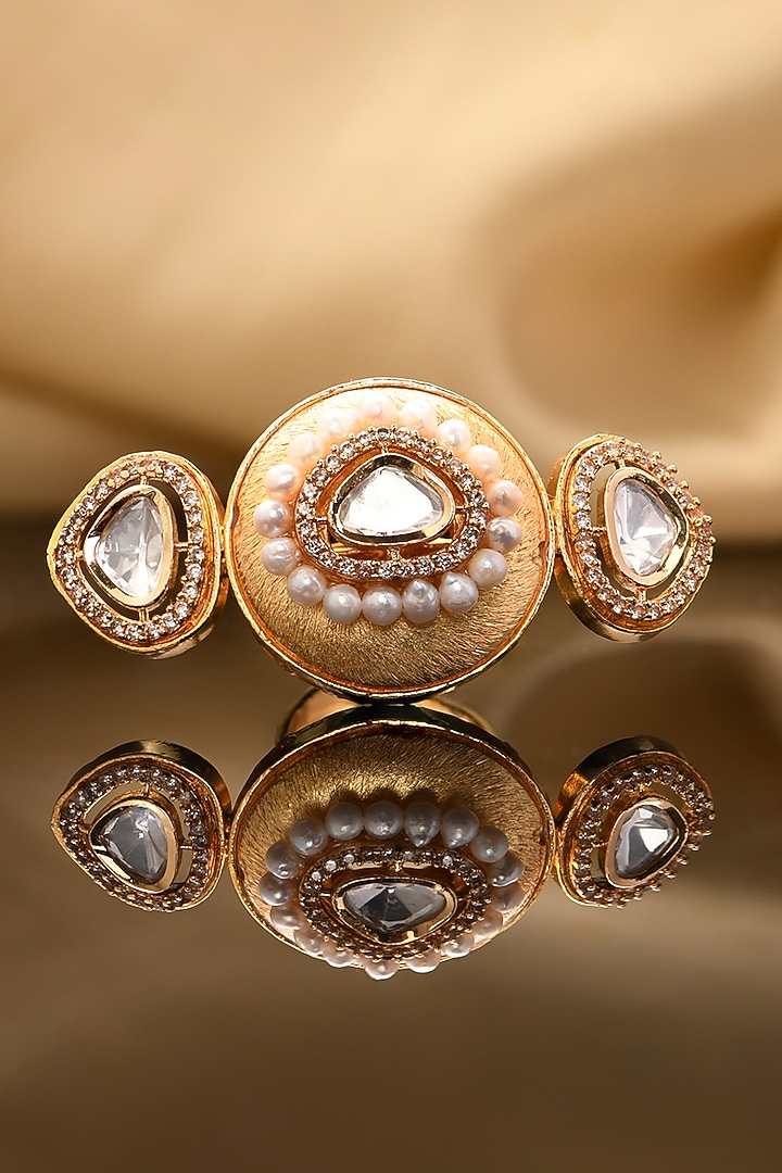Gold Plated Kundan Polki & Pearl Ring by Joules By Radhika at Pernia's Pop Up Shop