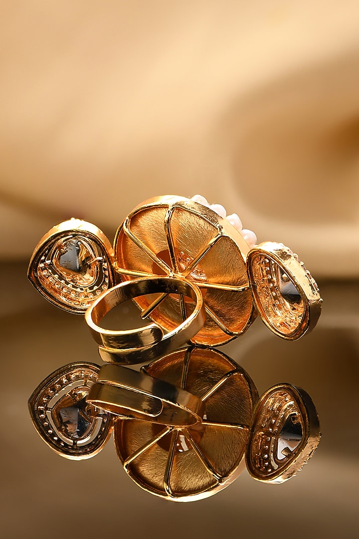Gold Plated Kundan Polki & Pearl Ring by Joules By Radhika at Pernia's Pop Up Shop