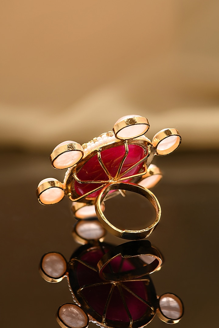 Gold Plated Red Agate & Kundan Polki Ring by Joules By Radhika at Pernia's Pop Up Shop