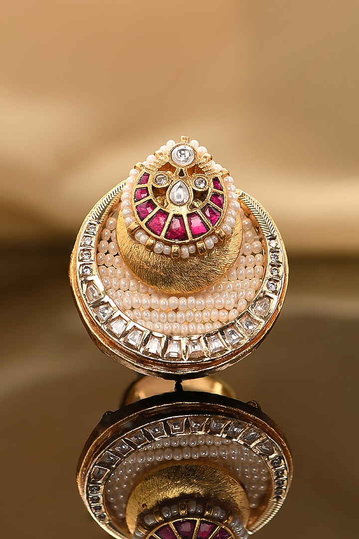 Gold Plated Kundan Polki & Hydro Ruby Ring by Joules By Radhika at Pernia's Pop Up Shop