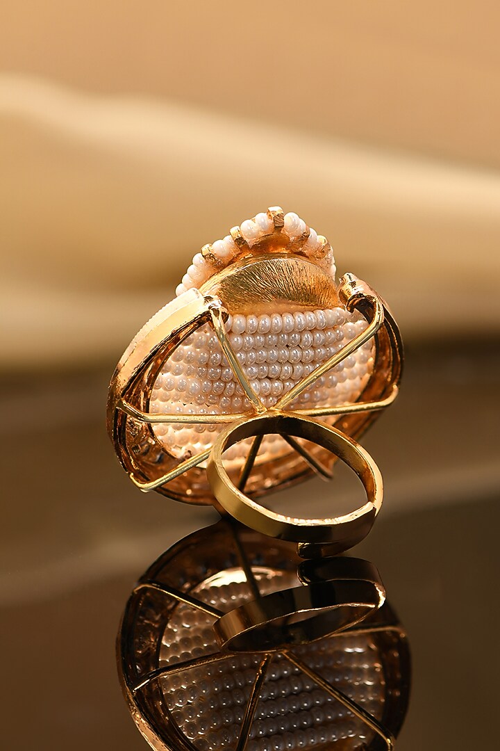 Gold Plated Kundan Polki & Hydro Ruby Ring by Joules By Radhika at Pernia's Pop Up Shop