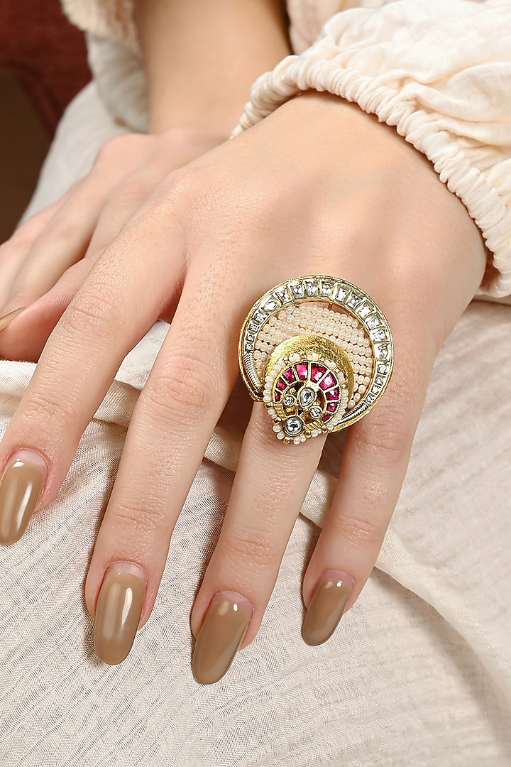 Gold Plated Kundan Polki & Hydro Ruby Ring by Joules By Radhika at Pernia's Pop Up Shop