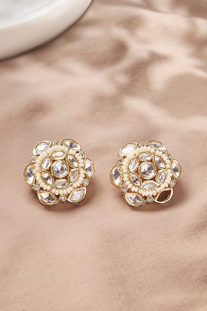 Gold Plated Kundan Polki Stud Earrings by Joules By Radhika at Pernia's Pop Up Shop