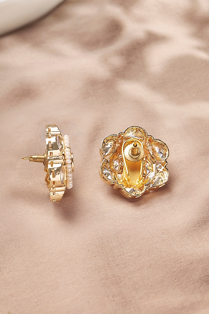 Gold Plated Kundan Polki Stud Earrings by Joules By Radhika at Pernia's Pop Up Shop