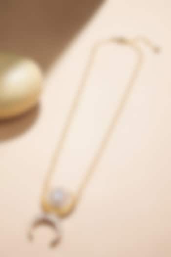 Gold Plated Kundan Polki & Pearl Crescent Chain Necklace by Joules By Radhika at Pernia's Pop Up Shop