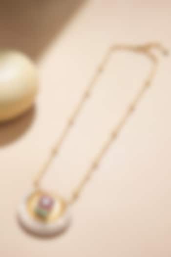 Gold Plated Kundan Polki & Freshwater Pearl Chain Necklace by Joules By Radhika at Pernia's Pop Up Shop