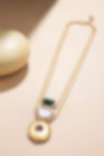 Gold Plated Kundan Polki & Hydro Emerald Chain Necklace by Joules By Radhika at Pernia's Pop Up Shop