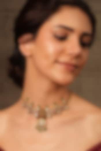 Gold Finish Multi-Colored Stone Temple Choker Necklace by Joules By Radhika at Pernia's Pop Up Shop